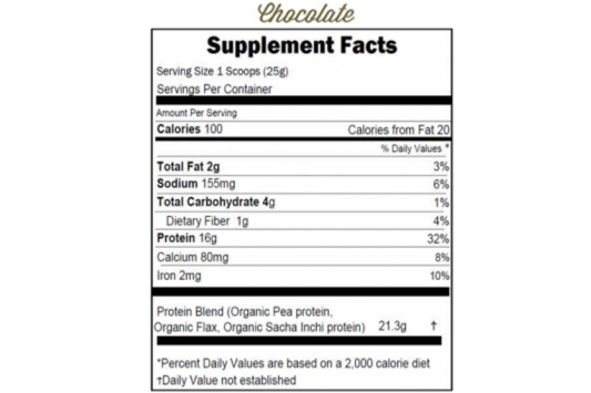 22 Days Nutrition Plant Protein Powder Chocolate nutrition label