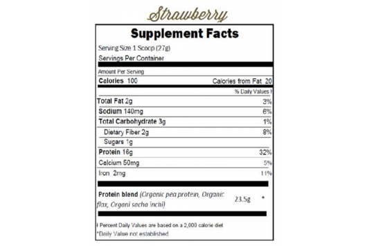 22 Days Nutrition Plant Protein Powder Strawberry nutrition label