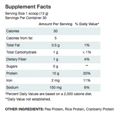 AEDPBoost Nutrition label