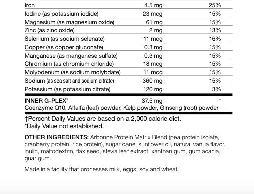 Arbonne Essentials Vanilla Protein Shake Mix nutrition label 2