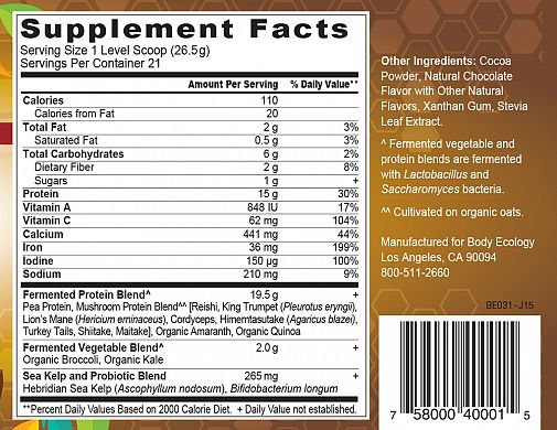 BEFPSChocolate nutrition label