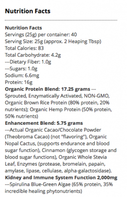 Health Force  Warrior Food Chocolate nutrition label
