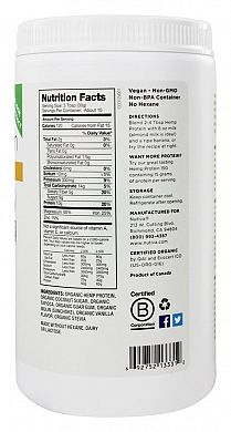Nutiva Organic Hemp Protein Shake Vanilla nutrition label