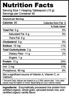 NutriBioticORPVanilla Nutrition Label