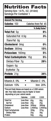 OOPPBPSVBean nutrition label