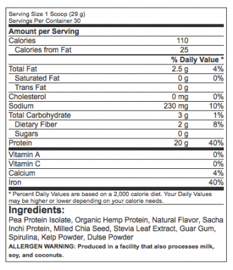 PharmaFreak Vegan Freak Natural Vanilla nutrition label