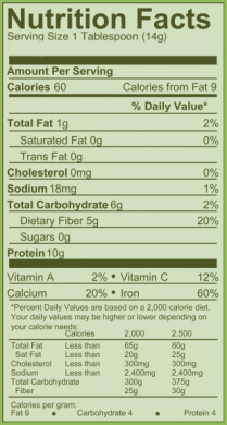 PGDream nutrition label