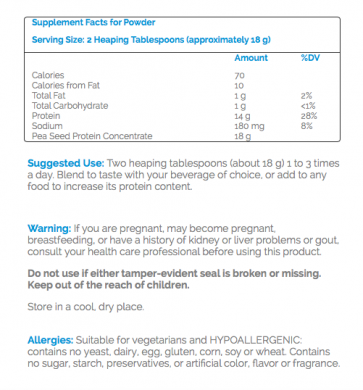 Source Naturals Pea Protein Power nutrition label