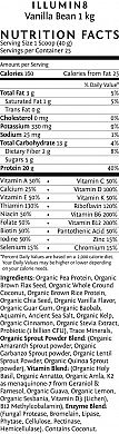 SunWarrior Illumin8 Vanilla Bean nutrition label