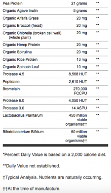 Swanson Vegan Protein with Probiotics Natural Vanilla nutrition label 2