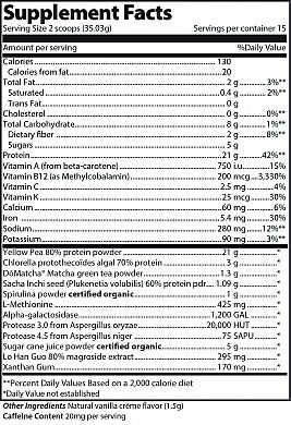 Vibrant Health Pro Matcha protein + matcha tea Vanilla nutrition label